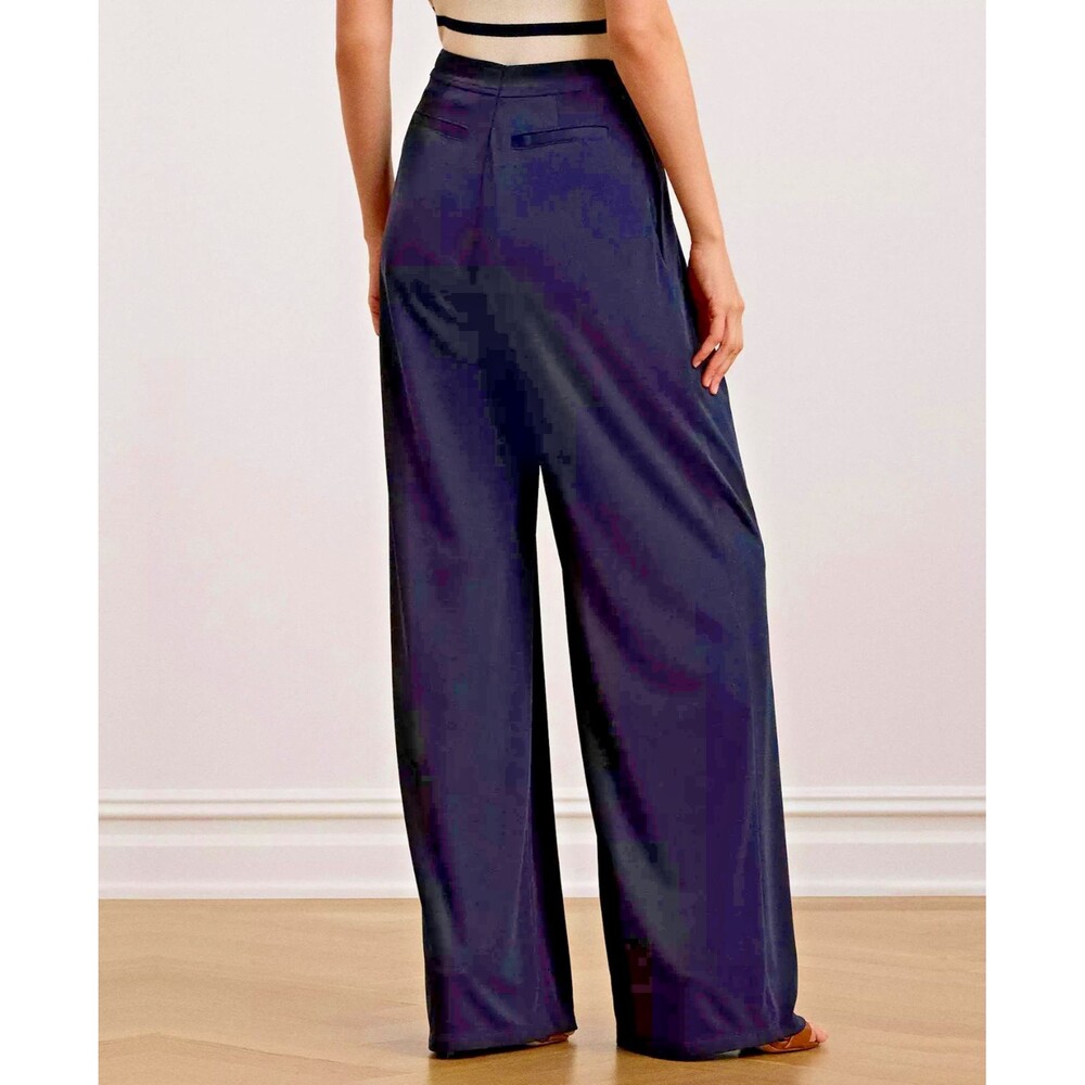 Lauren Ralph Lauren Women's Pleated Stretch Jersey Wide-Leg Pants Navy Blue 8 - Picture 3 of 12